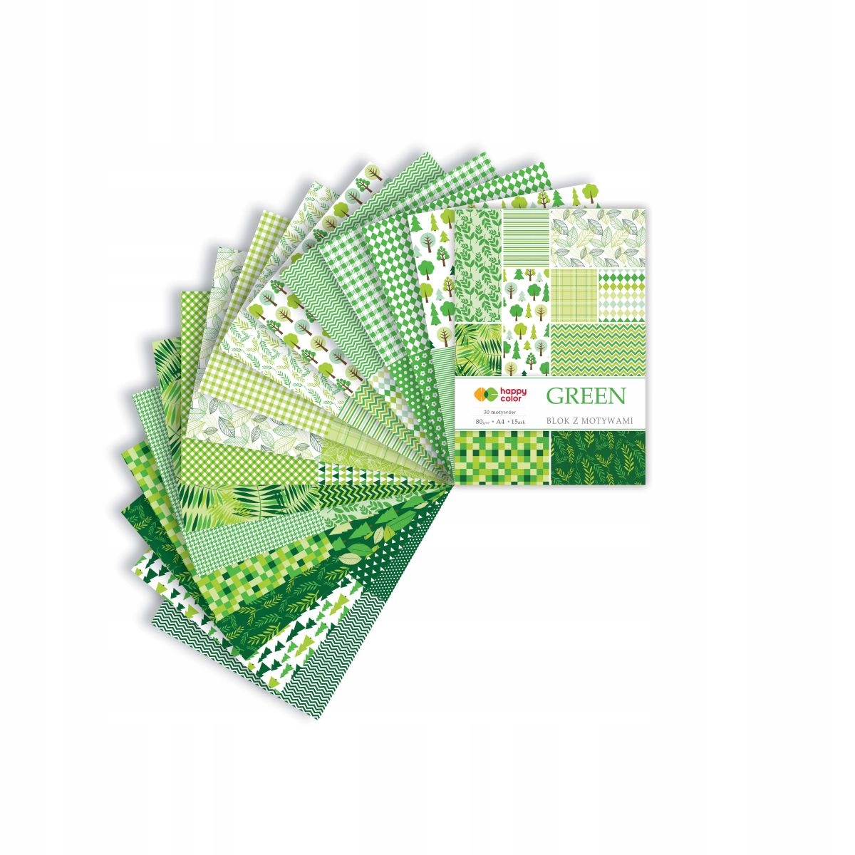 Blok z motywami GREEN A4 15ark. 30motyw,HAPPY COLOR HA3808 2030-G